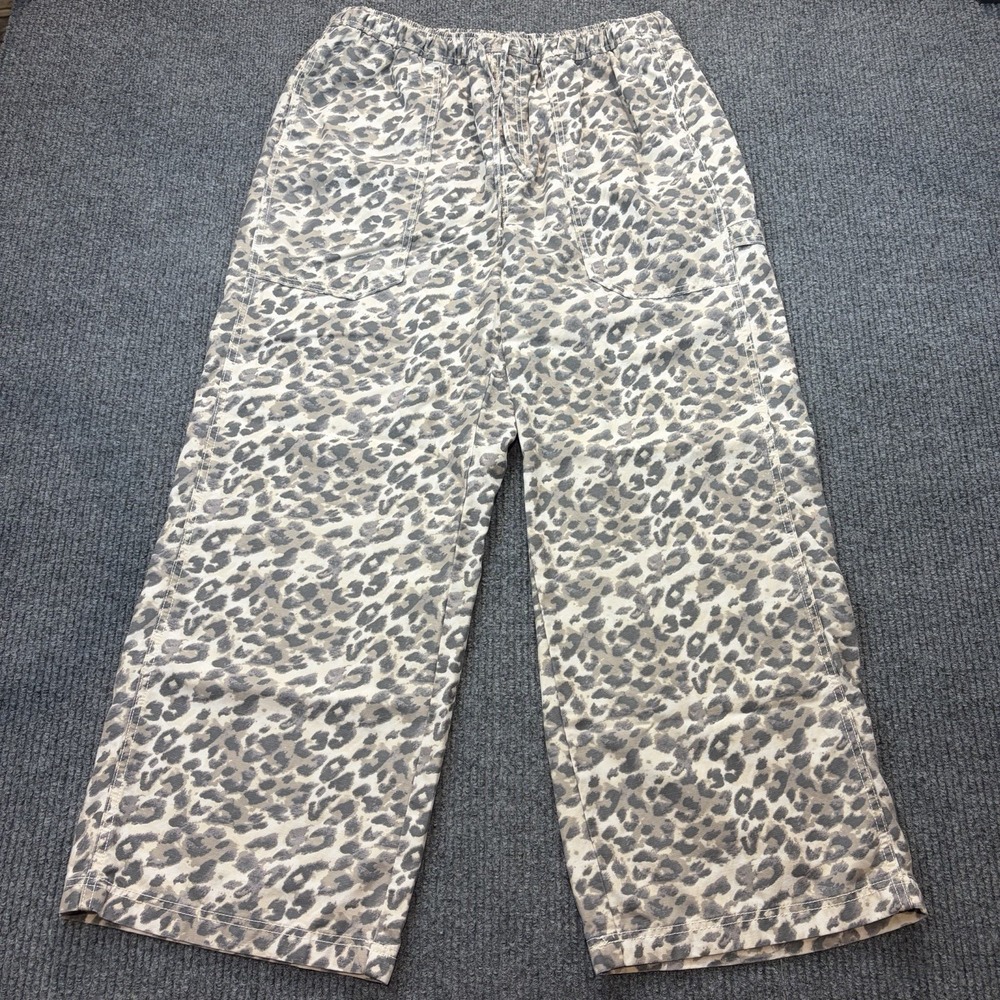 Aerie Workwear Pant Grey/Leopard/Cheetah Print Size Large wide leg barrel